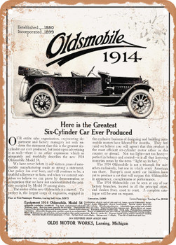 1914 Oldsmobile Model 54 Phaeton Here is the Greatest Six Cylinder Car Ever Produced Vintage Ad - Metal Sign