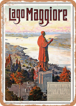1914 Lake Maggiore Timetable Vintage Ad - Metal Sign