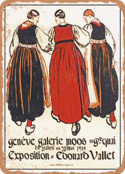 1914 Exposition Edouard Vallet Galerie Moosgeneve Vintage Ad - Metal Sign
