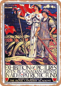 1914 Exhibition of Pictures Given by Canadian Artists in Aid of the Patriotic Fund Vintage Ad - Metal Sign