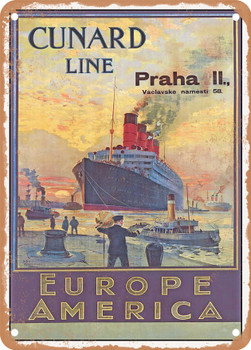 1914 Cunard Line Praha II Europe America Vintage Ad - Metal Sign