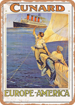 1914 Cunard Europe America Vintage Ad - Metal Sign