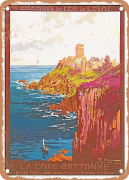 1914 Chemins de Fer de l'Etat The Breton coast, Fort La Latte Vintage Ad - Metal Sign