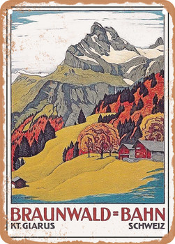 1914 Braunwald Railway Kanton Glarus Switzerland Vintage Ad - Metal Sign
