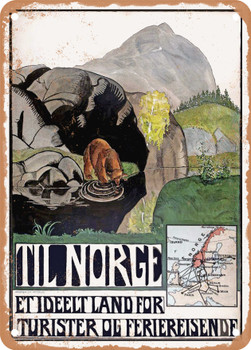1913 To Norway, an Ideal Country for Tourists and Vacationers Vintage Ad - Metal Sign