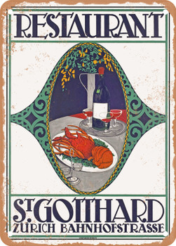 1913 Restaurant St. Gotthard Zurich Vintage Ad - Metal Sign