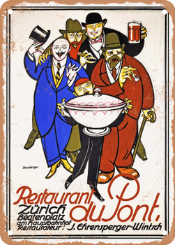 1913 Restaurant du Pont Zurich Vintage Ad - Metal Sign