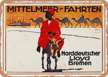 1913 Mediterranean cruises North German Lloyd Bremen Vintage Ad - Metal Sign