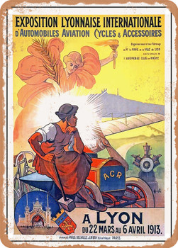 1913 Lyon International Exhibition of Automobiles and Aviation Vintage Ad - Metal Sign