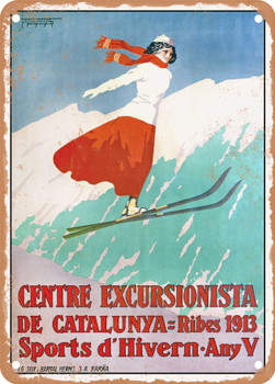 1913 Centre Excursionista de Catalunya Winter Sports Year V Vintage Ad - Metal Sign