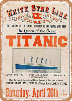 1912 White Star Line The Queen of the Ocean Titanic Vintage Ad - Metal Sign