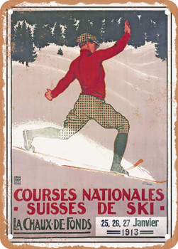 1912 Swiss National Ski Races, La Chaux-de-Fonds Vintage Ad - Metal Sign