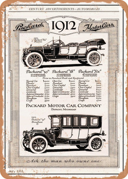 1912 Packard Six Phaeton 30 Brougham Vintage Ad - Metal Sign