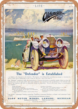 1912 Oldsmobile Defender 5 Passenger Touring The Defender Is Established Vintage Ad - Metal Sign