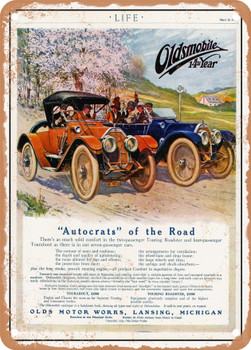 1912 Oldsmobile Autocrat Touring Roadster Tourabout Autocrats of the Road 2 Vintage Ad - Metal Sign