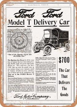 1912 Ford Model T Delivery Car Vintage Ad - Metal Sign