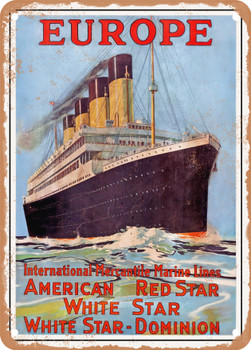 1912 Europe International Mercantile Marine Lines American Red Star White Star White Star Dominion Vintage Ad - Metal Sign