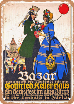 1912 Bazar Gottfried Keller Haus Zurich Vintage Ad - Metal Sign