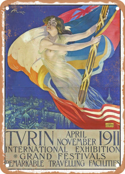 1911 Turin International Exhibition Grand Festivals Vintage Ad - Metal Sign