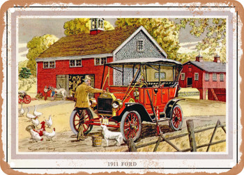 1911 Ford Model T Touring Car Vintage Ad - Metal Sign