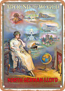 1911 Around the World North German Lloyd Vintage Ad - Metal Sign