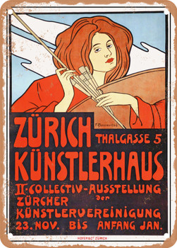 1910 Zurich Artists' House Collective Exhibition Zurich Artists' Association Vintage Ad - Metal Sign
