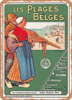 1910 The Belgian beaches Chemins de Fer de l'Etat Belge Vintage Ad - Metal Sign