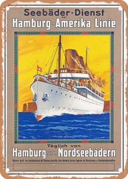 1910 Seaside Service of the Hamburg America Line Vintage Ad - Metal Sign