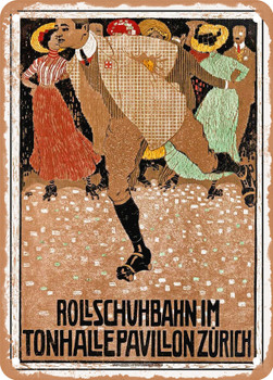 1910 Roller skating rink in the Tonhalle Pavilion Zurich Vintage Ad - Metal Sign