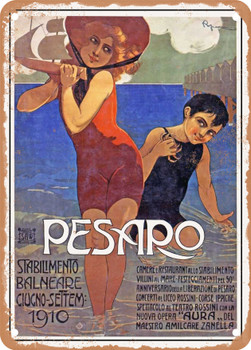 1910 Pesaro Seaside Resort Vintage Ad - Metal Sign