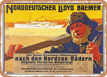 1910 North German Lloyd Bremen To the North Sea resorts Vintage Ad - Metal Sign