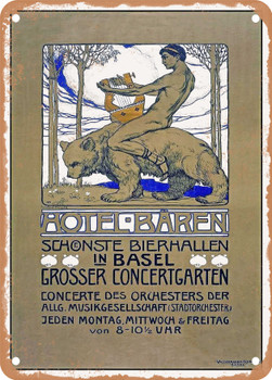 1910 Hotel Baren Schonste Bierhallen in Basel Vintage Ad - Metal Sign