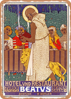 1910 Hotel and Restaurant Beatus Zurich Vintage Ad - Metal Sign