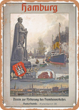 1910 Hamburg The Rhine for the Promotion of Foreign Traffic Vintage Ad - Metal Sign