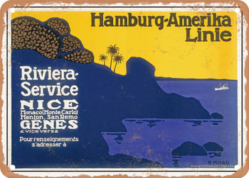 1910 Hamburg Amerika Linie Riviera Service Nice Genoa Vintage Ad - Metal Sign