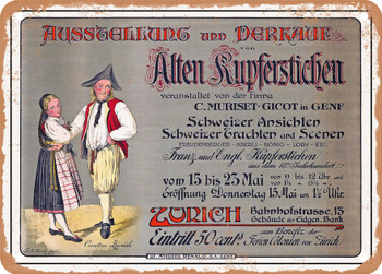 1910 Exhibition of Old Copper Engravings and Sale in Zurich Vintage Ad - Metal Sign