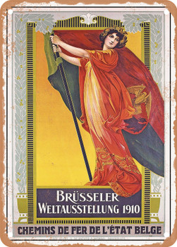 1910 Brussels World's Fair 1910 Belgian State Railways Vintage Ad - Metal Sign