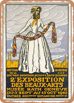 1910 2nd Geneva Fine Arts Exhibition Vintage Ad - Metal Sign