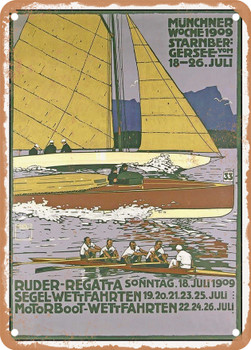 1909 Rowing Regatta Sailing races Motorboat races Vintage Ad 2 - Metal Sign
