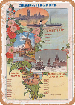 1909 Nord Railways England, Belgium, Holland Vintage Ad - Metal Sign