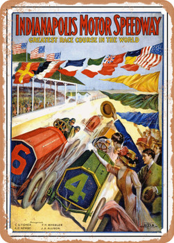 1909 Indianapolis Motor Speedway Greatest Race Course in the World Vintage Ad - Metal Sign