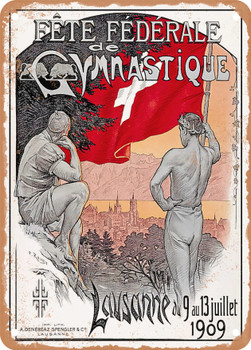 1909 Federal Gymnastics Festival, Lausanne Vintage Ad - Metal Sign