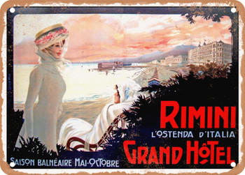1908 Rimini Lostenda D'Italia Grand Hotel Vintage Ad - Metal Sign