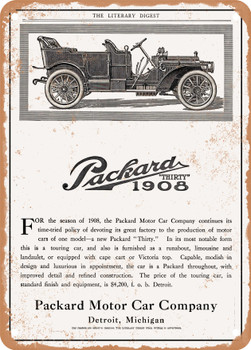 1908 Packard Thirty Touring Car Vintage Ad - Metal Sign