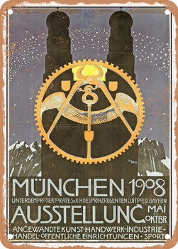 1908 Munich Exhibition Vintage Ad - Metal Sign