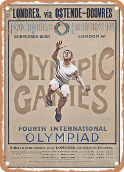1908 London via Ostend-Dover Olympic Games Fourth International Olympiad Vintage Ad 2 - Metal Sign