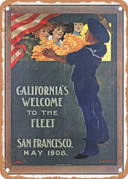 1908 California's welcome to the fleet, San Francisco Vintage Ad - Metal Sign