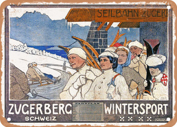 1907 Zugerberg Winter Sports in Switzerland Vintage Ad - Metal Sign