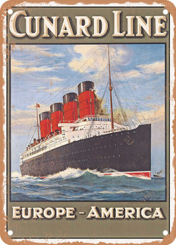 1907 Cunard Line Europe America Vintage Ad - Metal Sign