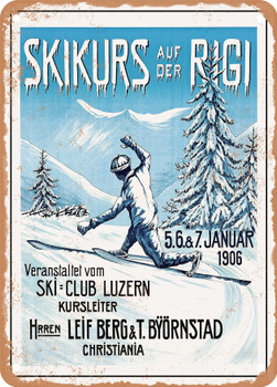 1906 Ski Course on Mount Rigi Vintage Ad - Metal Sign